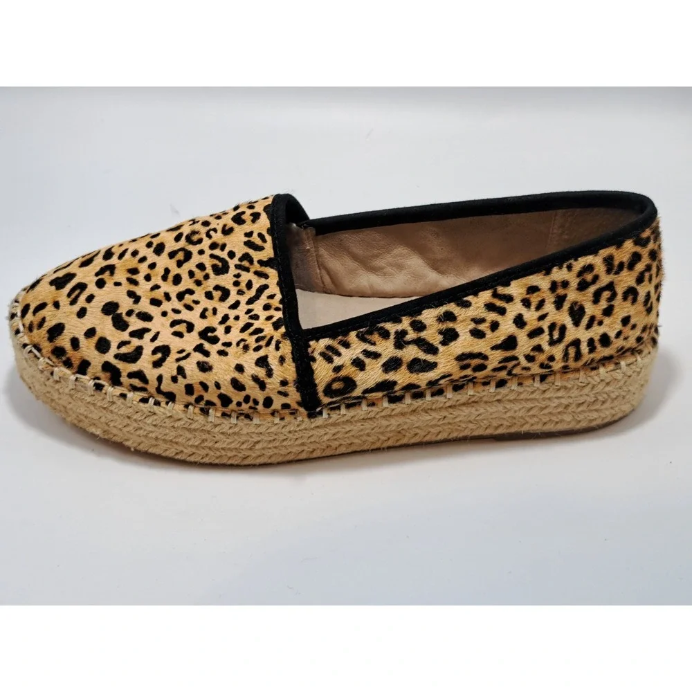 Gianni Bini Leopard Calf Hair Platform Espadrille Loafers Tan Black Round Toe